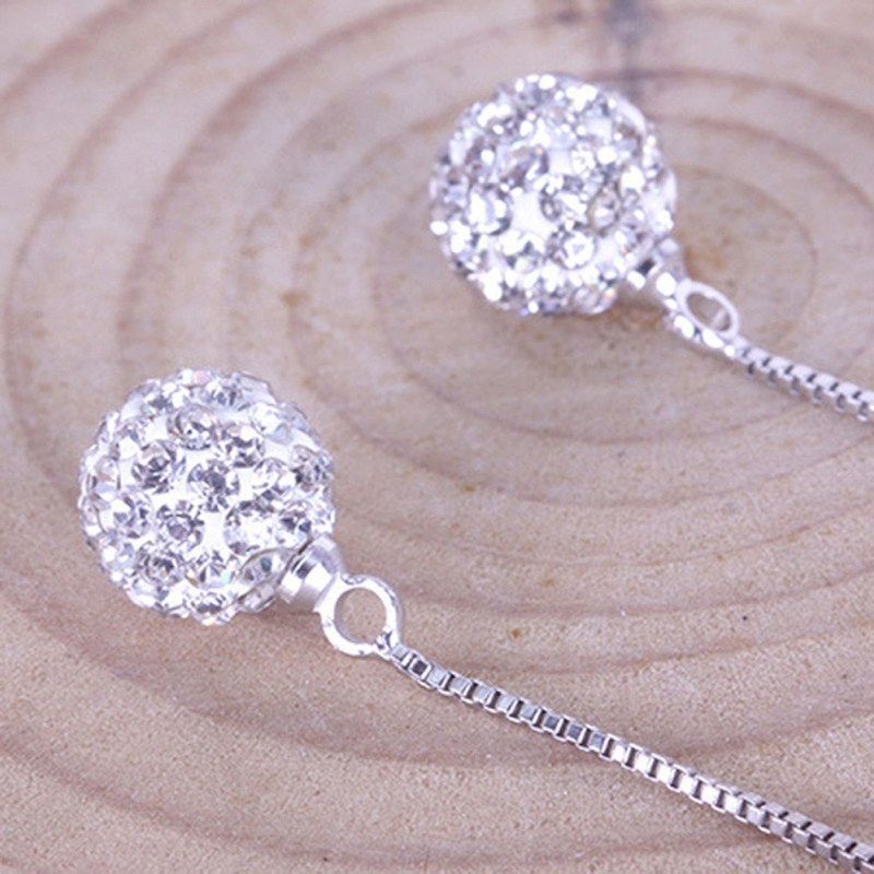 Luxury Full Rhinestone Inlaid Tassel Round Ball Long Dangle-