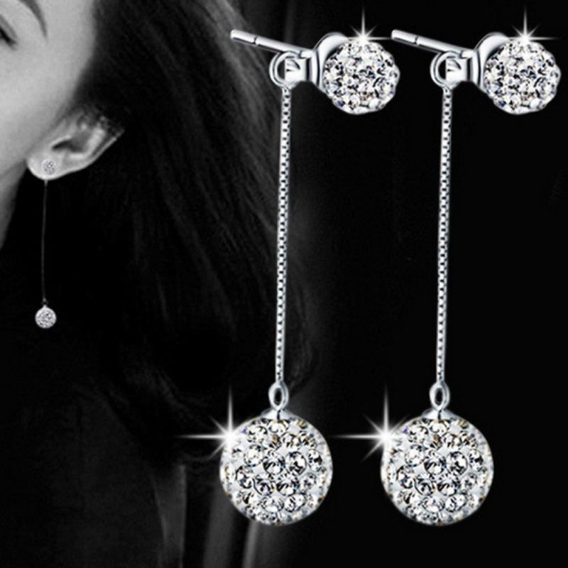 Luxury Full Rhinestone Inlaid Tassel Round Ball Long Dangle-