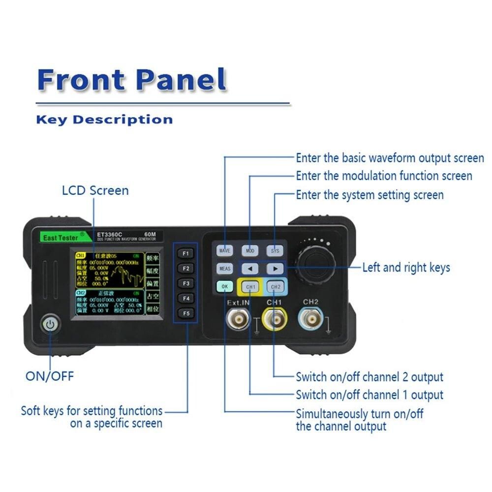East Tester Dual Channel Function Arbitrary Waveform Generator 20Mhz 40Mhz 60Mhz Frequency Meter Signal Source ET3320C ET3340C ET3360C