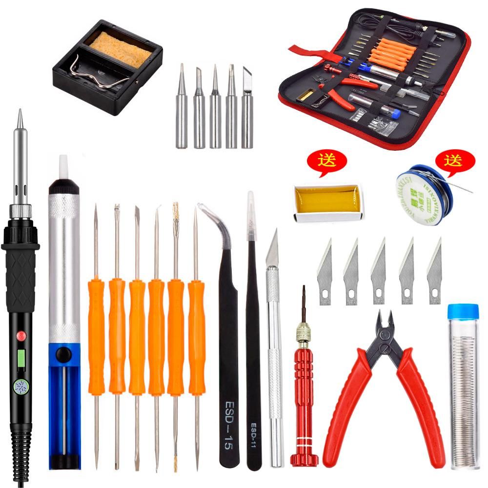 60W Temperature Adjustable Electric Soldering Iron Kit Desoldering Pump Tin Wire Welding Tools Storage Bag