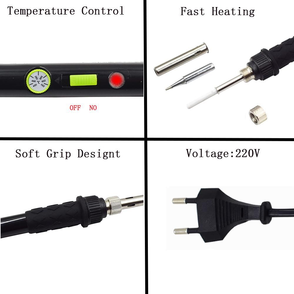 60W Temperature Adjustable Electric Soldering Iron Kit Desoldering Pump Tin Wire Welding Tools Storage Bag