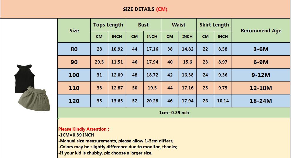 3-24 Months Baby Girl Plain Ribbed Hanging Neck Top+Skirt