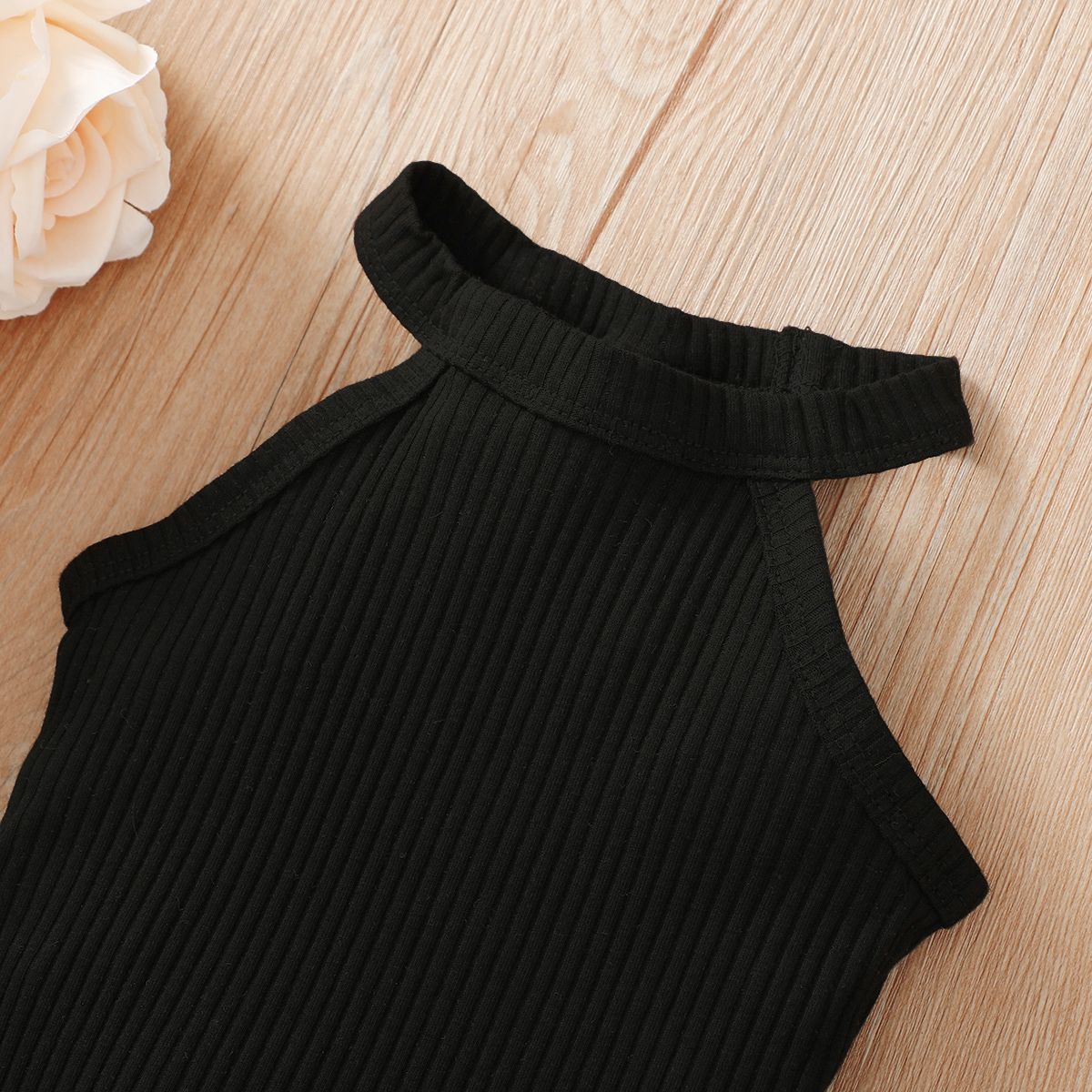 3-24 Months Baby Girl Plain Ribbed Hanging Neck Top+Skirt