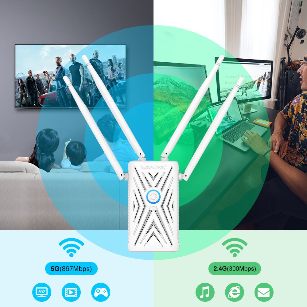Wireless Repeater WiFi Signal Amplifier With Dual Network
