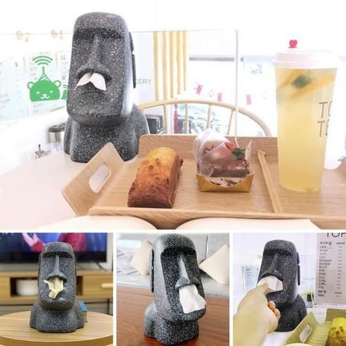 Easter Island Stone Statue Paper Towel Box Household Bedroom Nostril Moai Paper Towel Pumping Paper Towel Holder Napkin Holder