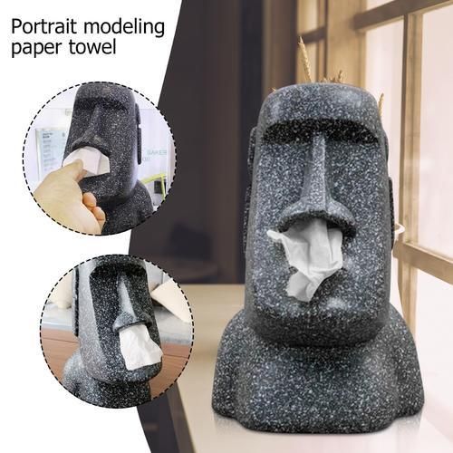 Easter Island Stone Statue Paper Towel Box Household Bedroom Nostril Moai Paper Towel Pumping Paper Towel Holder Napkin Holder