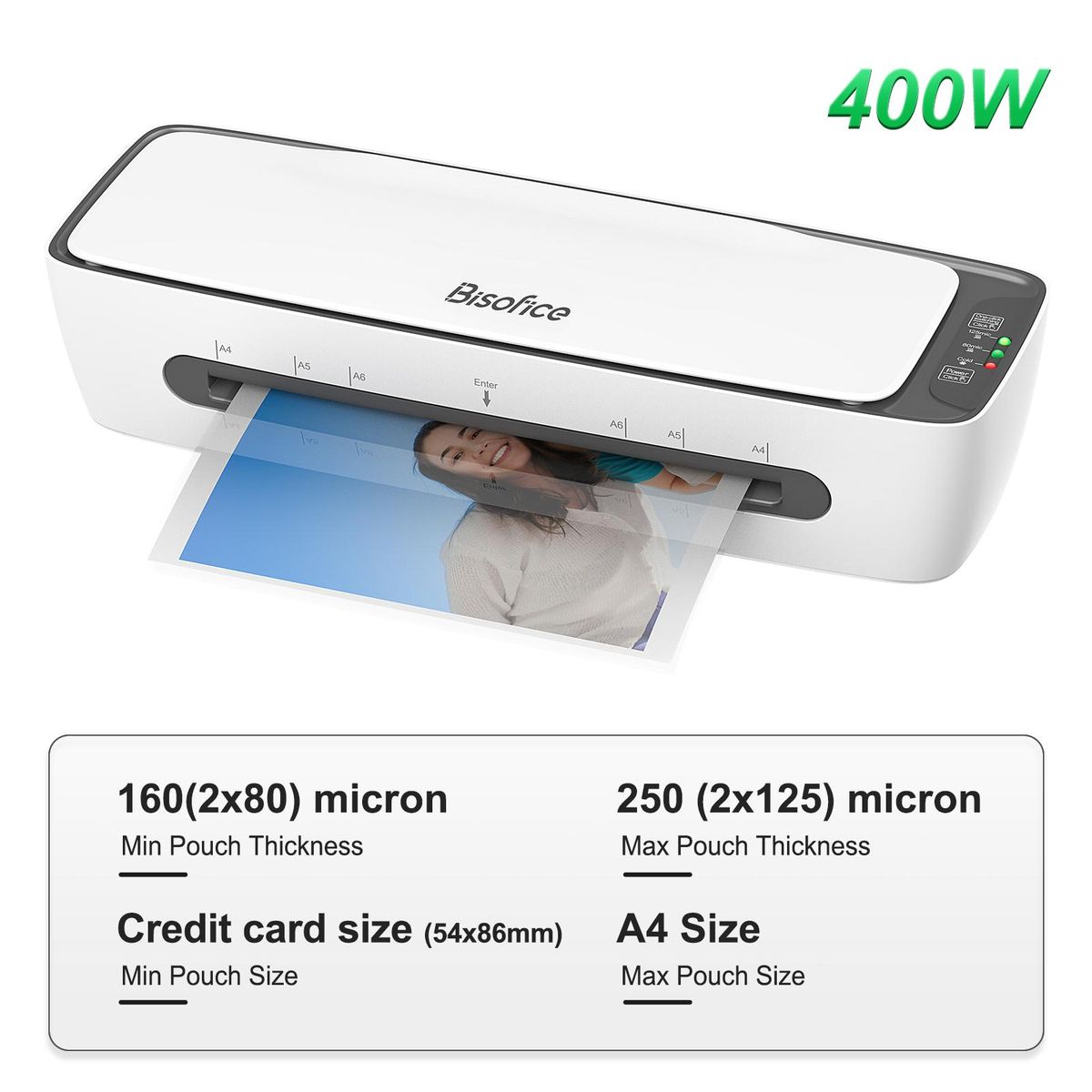 Bisofice SL688 Desktop Laminator Machine Set A4 Size Multifunctional Hot and Cold Lamination 2 Roller System 9 inches Max Width with Paper Cutter Trimmer Rounder Hole Puncher Binding Hoop Suitabe for A4/A5/A6 Laminating Pouch