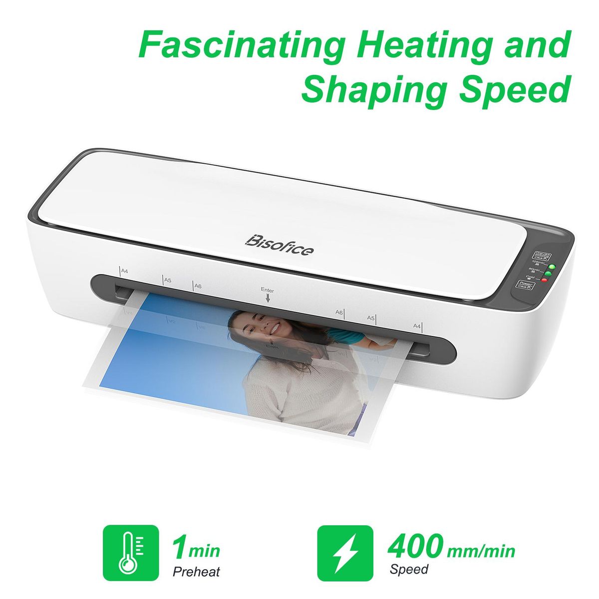 Bisofice SL688 Desktop Laminator Machine Set A4 Size Multifunctional Hot and Cold Lamination 2 Roller System 9 inches Max Width with Paper Cutter Trimmer Rounder Hole Puncher Binding Hoop Suitabe for A4/A5/A6 Laminating Pouch