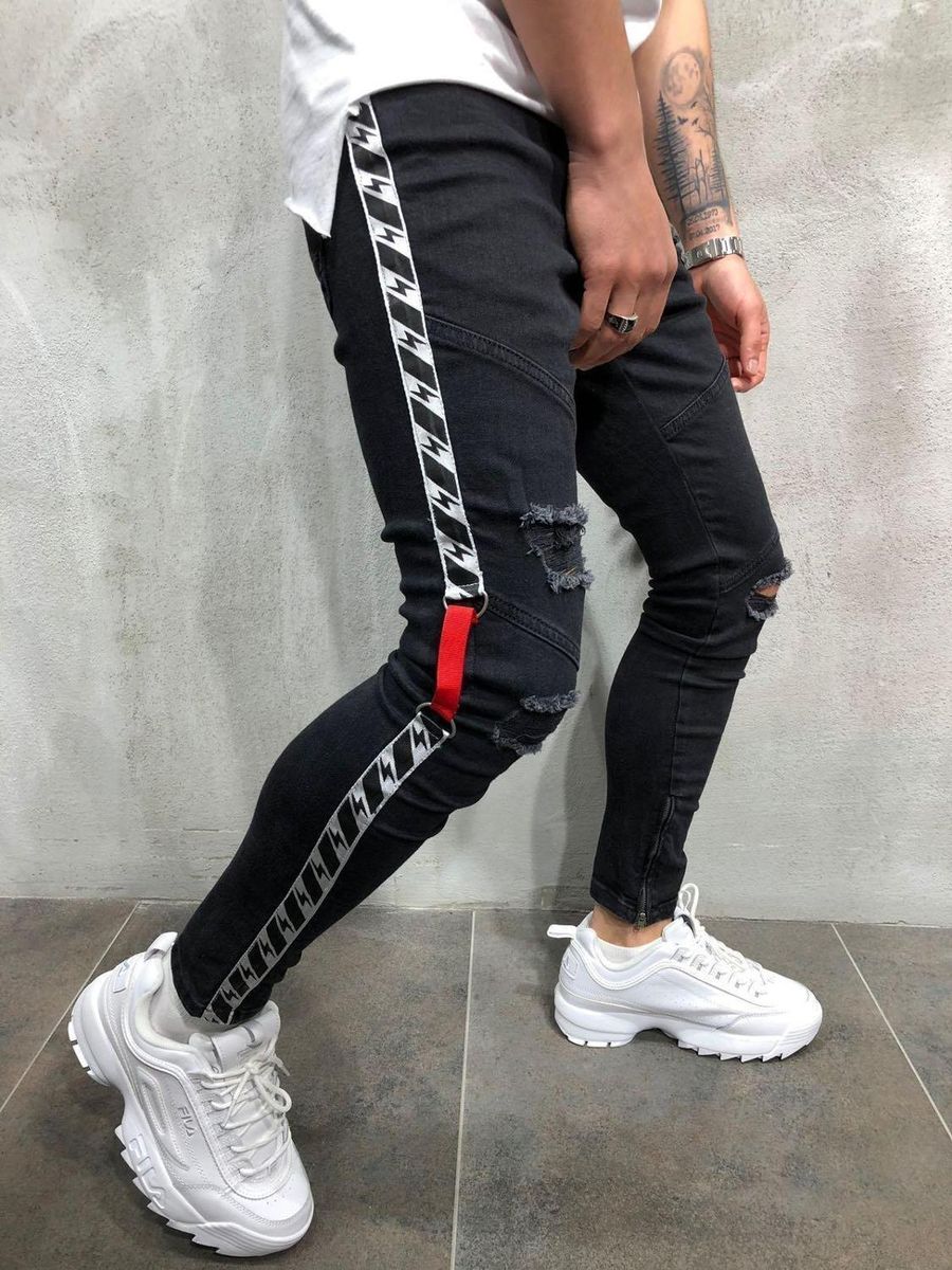 Adjusted Jeans for Mens Street Clothing Ripped Chandal Pants Set Hip-Hop Novelty Novelty