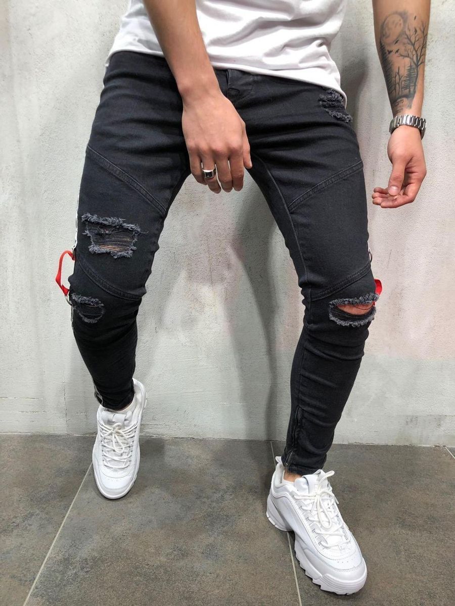 Adjusted Jeans for Mens Street Clothing Ripped Chandal Pants Set Hip-Hop Novelty Novelty