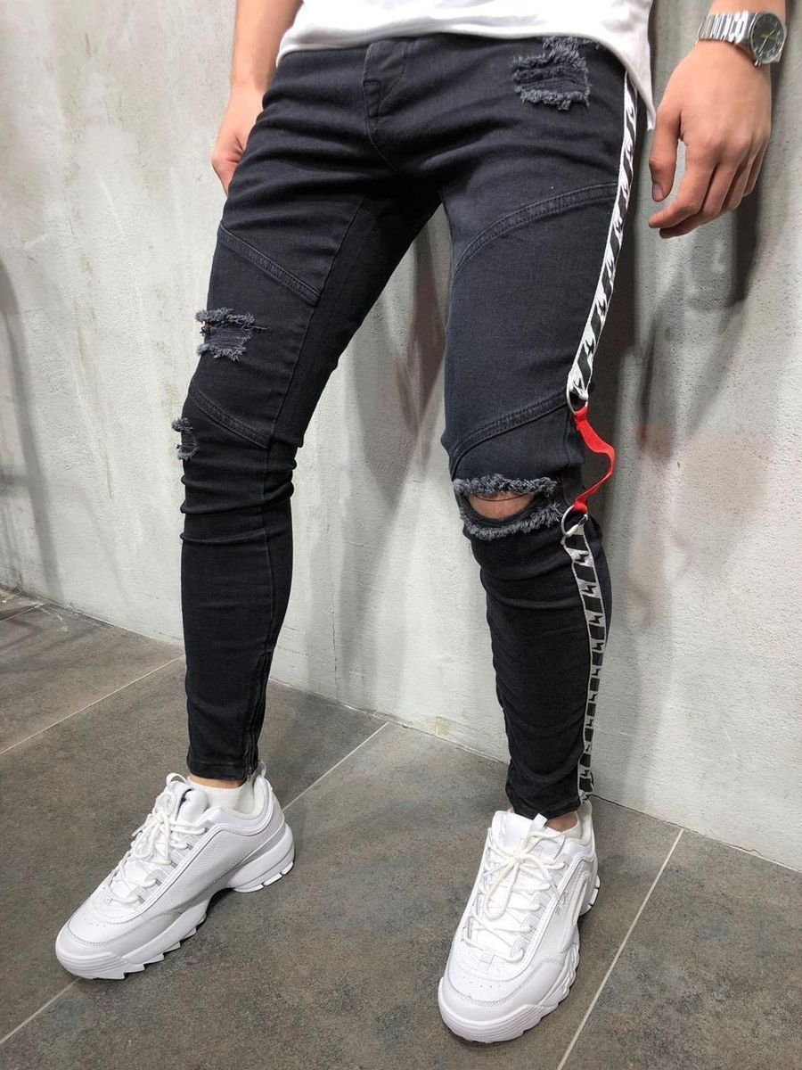 Adjusted Jeans for Mens Street Clothing Ripped Chandal Pants Set Hip-Hop Novelty Novelty