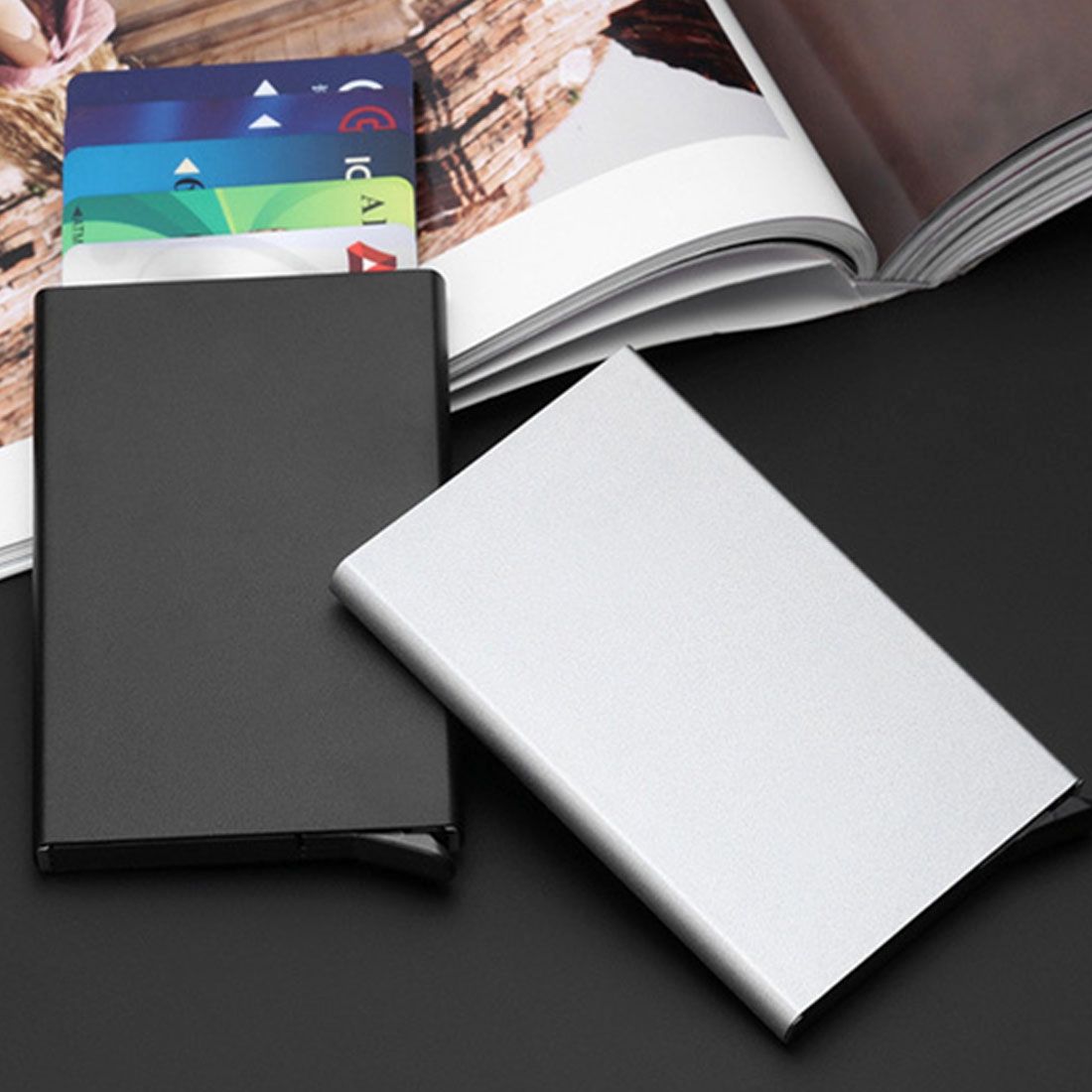 Antimagnetic Stainless Steel PU Business Card Holder Credit Card Case, Size: 9.5*6.5*0.8cm(White)