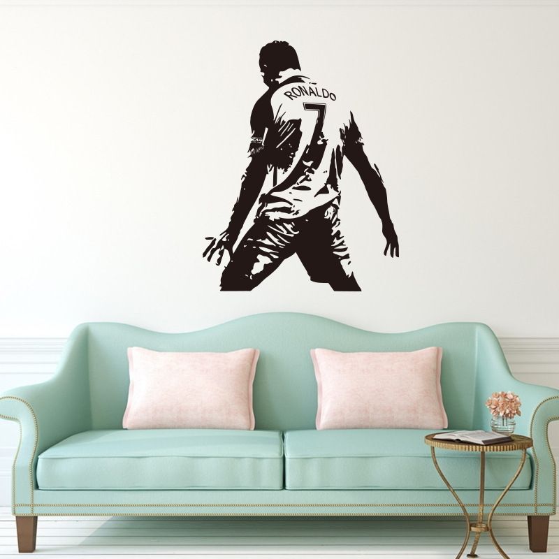 Football Player Action Silhouette Student Dormitory Bedroom Decoration Wall Sticker, Size:Medium 58x74cm