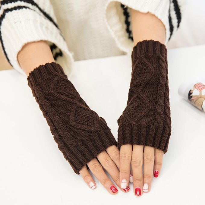 Women's Cable Knit Half Fingerless  Hand Warmer With Coffee