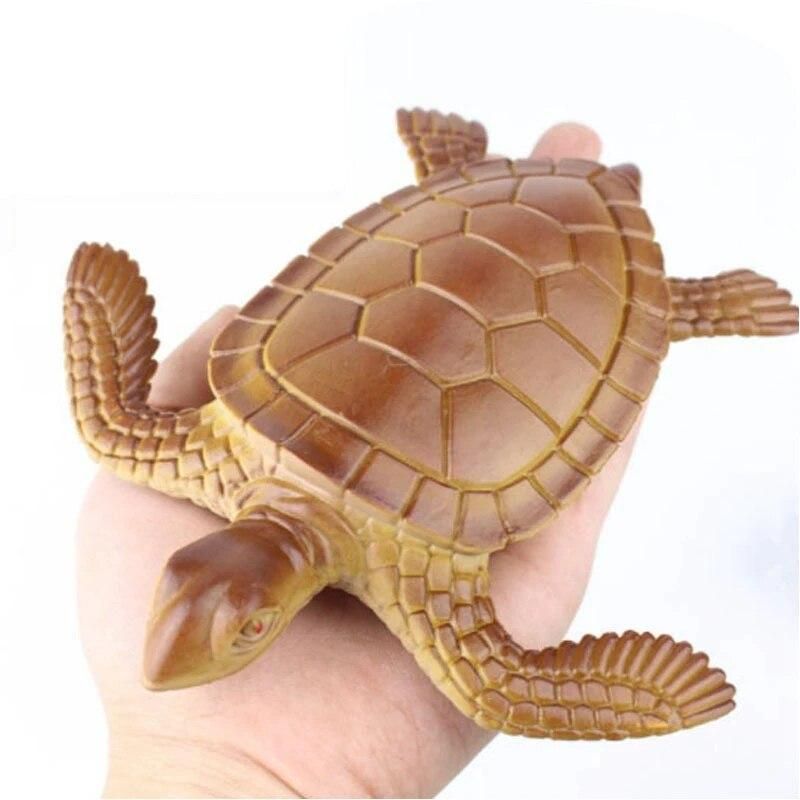 Medium Size 6.69 Inch Plastic Simulation Gold Sea Turtle Model Pinching Sounding Turtle Model Toys