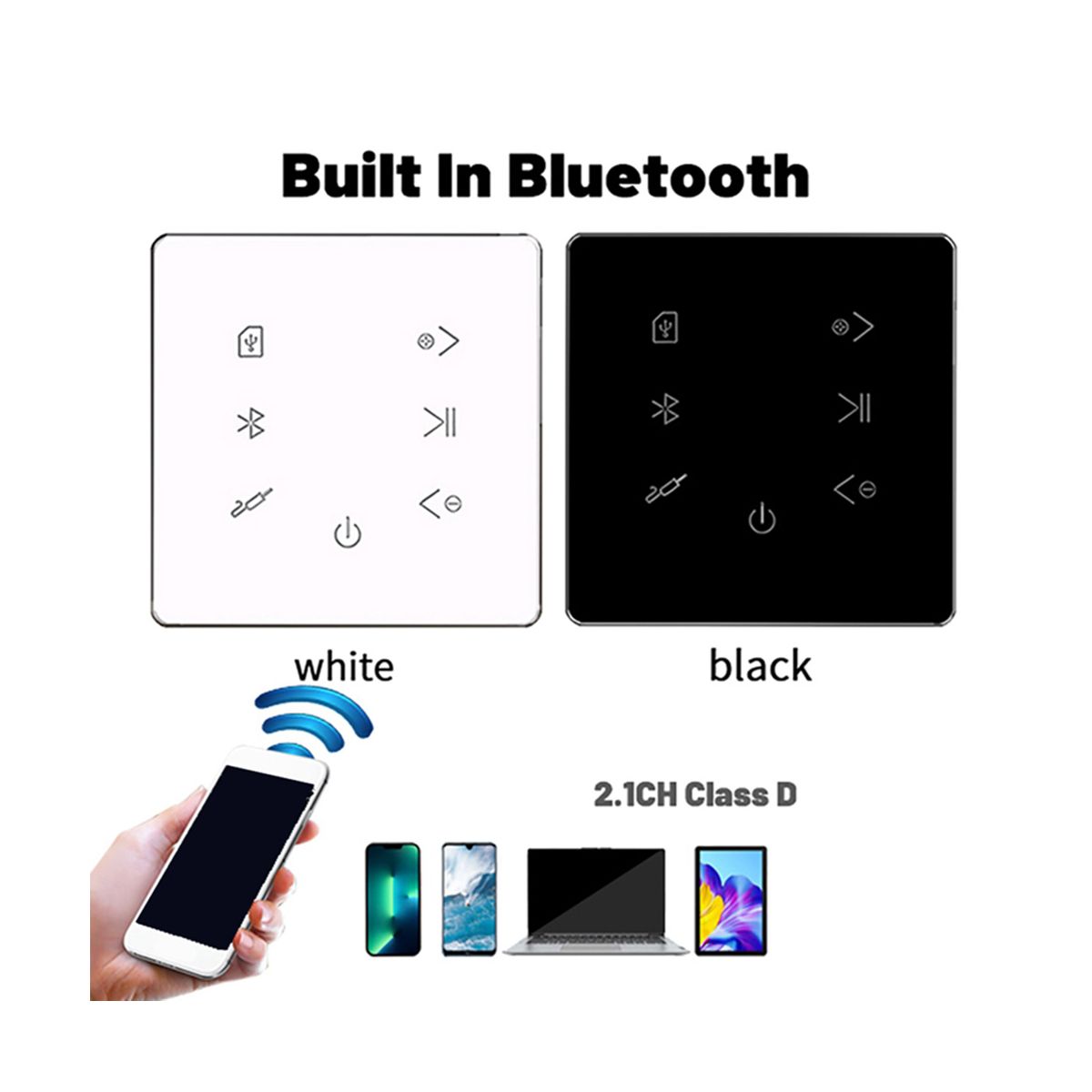 Bluetooth Amplifier in Wall USB SD Card Music Panel Smart Home Background Audio System Stereo for Hotel Restaurant-Black