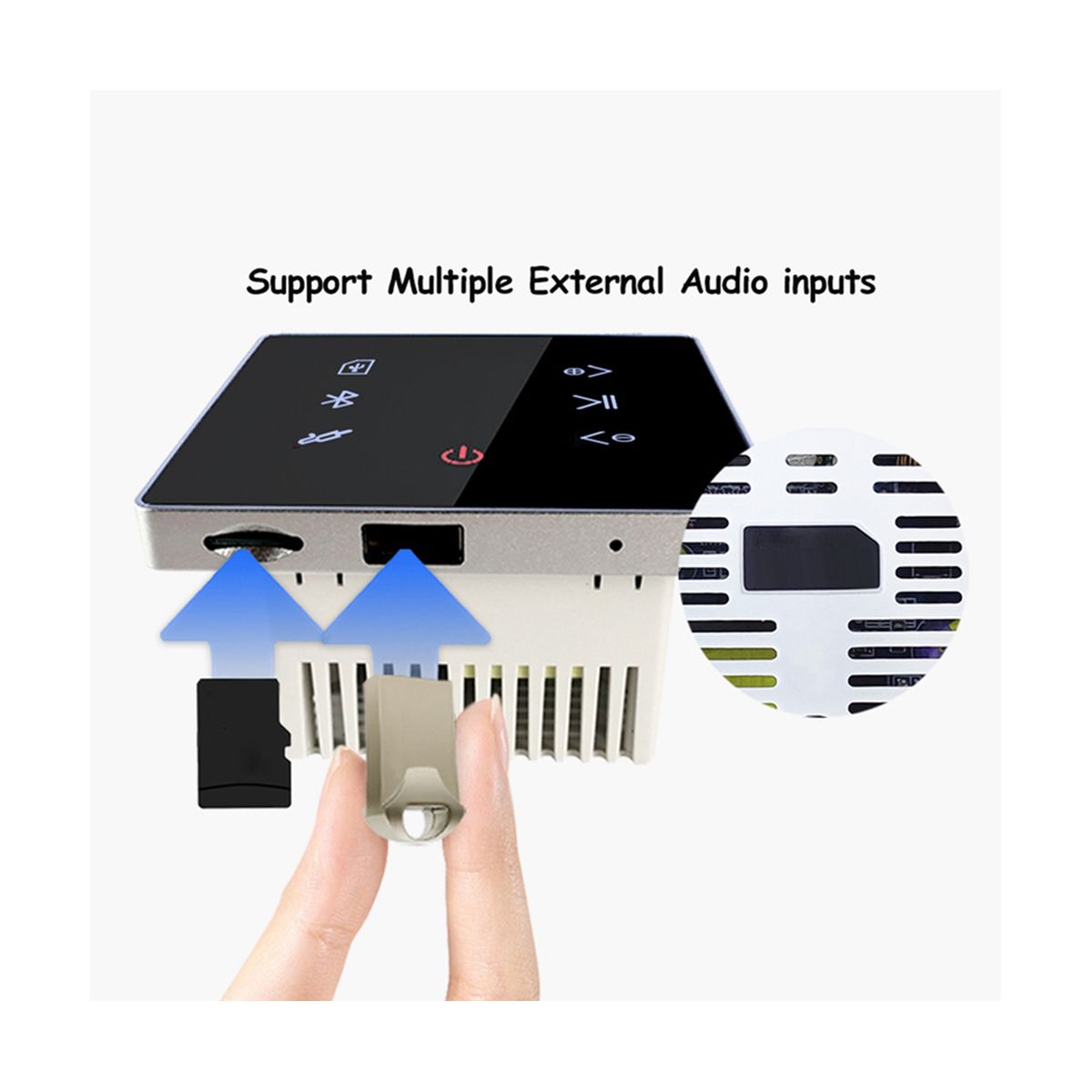 Bluetooth Amplifier in Wall USB SD Card Music Panel Smart Home Background Audio System Stereo for Hotel Restaurant-Black