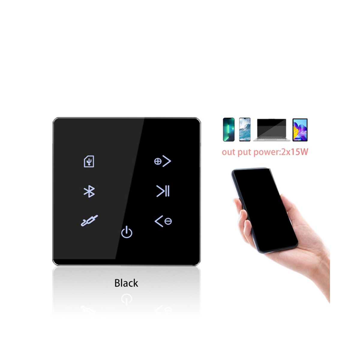 Bluetooth Amplifier in Wall USB SD Card Music Panel Smart Home Background Audio System Stereo for Hotel Restaurant-Black