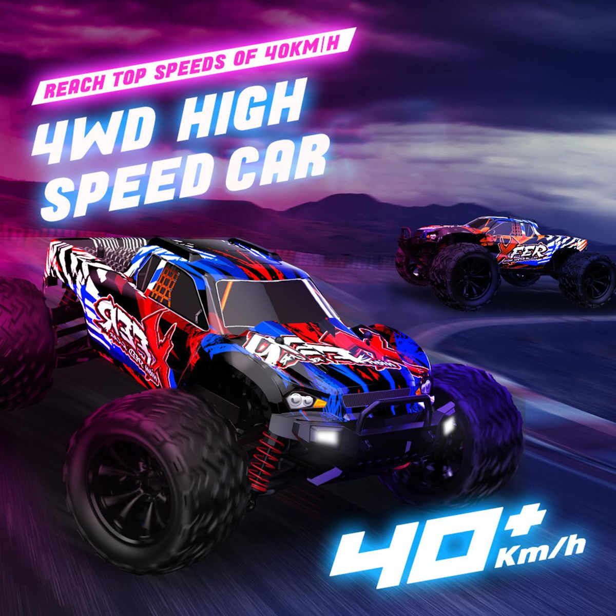Remote Control Car 1/16 2.4GHz 40km/h All Terrain Off Road Trucks 4WD Climbing Car Gifts Full Scale for Kids Adults 2 Battery