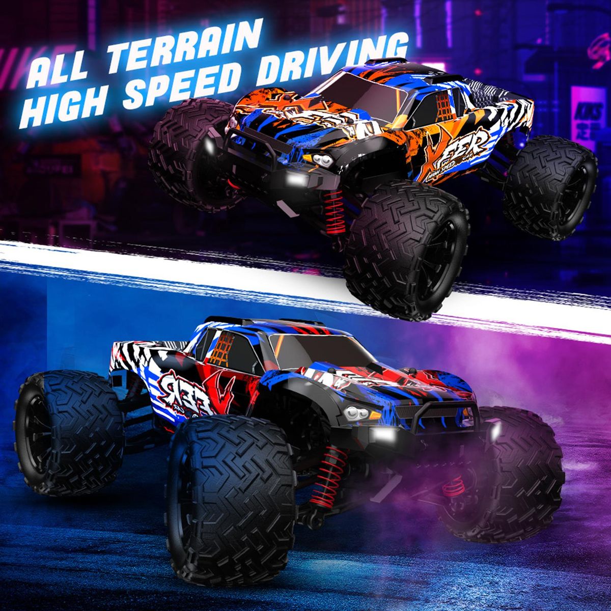 Remote Control Car 1/16 2.4GHz 40km/h All Terrain Off Road Trucks 4WD Climbing Car Gifts Full Scale for Kids Adults 2 Battery
