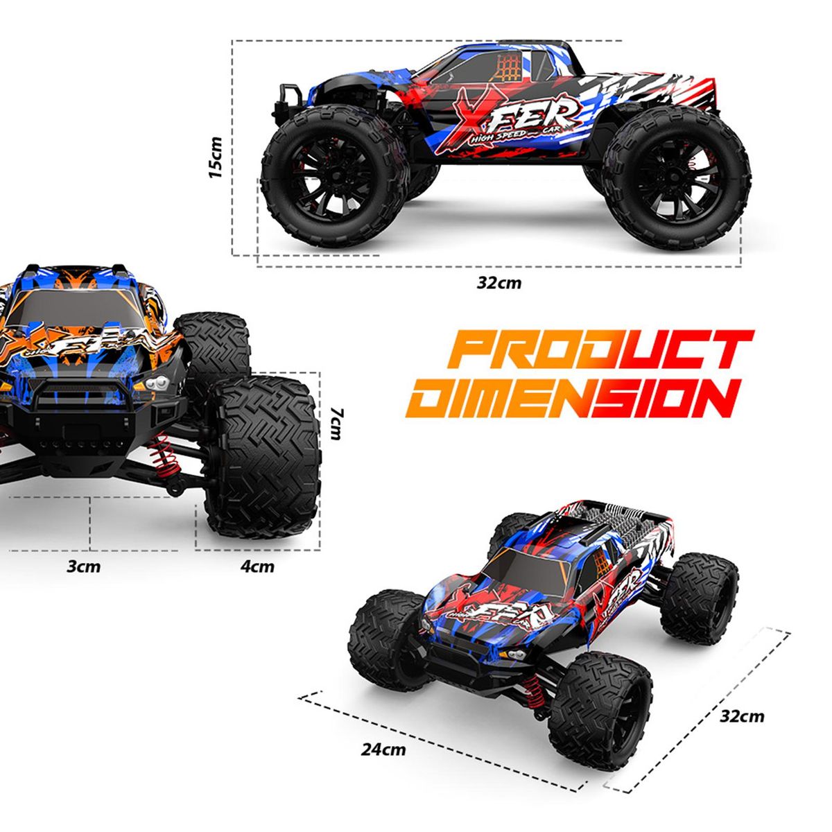 Remote Control Car 1/16 2.4GHz 40km/h All Terrain Off Road Trucks 4WD Climbing Car Gifts Full Scale for Kids Adults 2 Battery