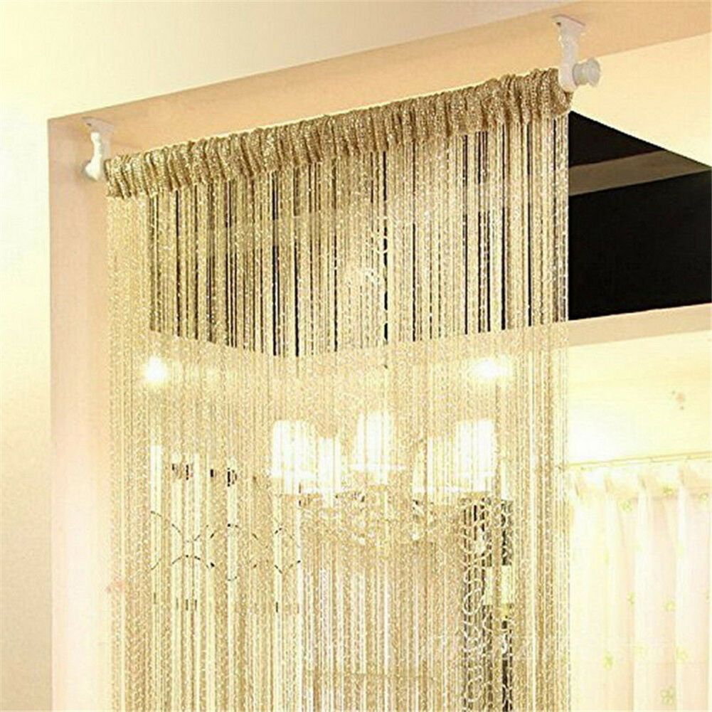 Beaded Flash Tassel Shiny String Curtain Door Room Window Divider Home Decor-Champagne
