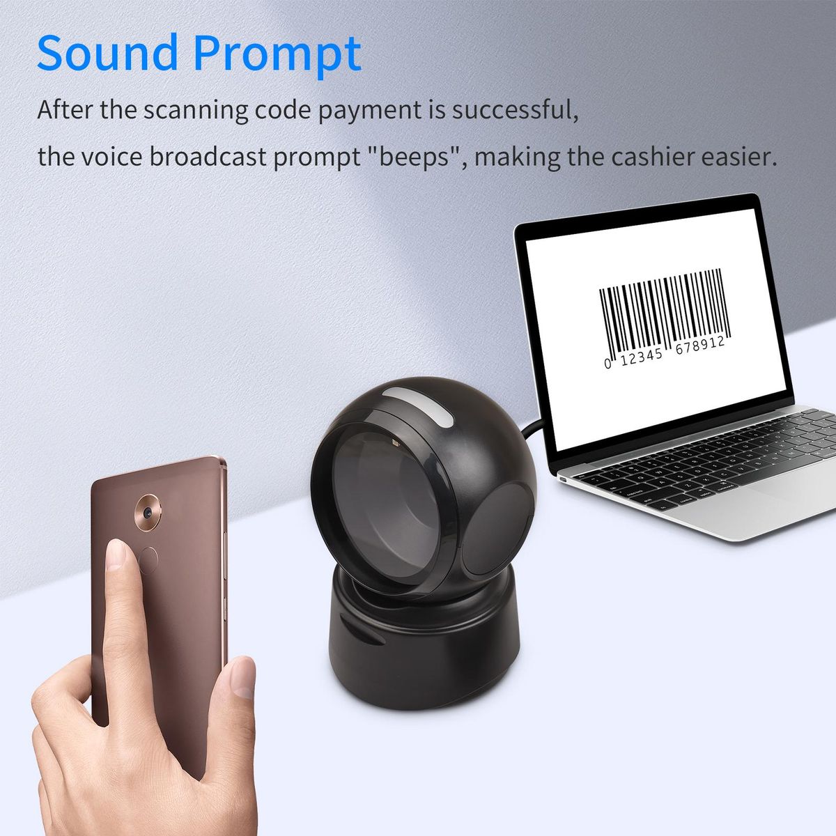 1D 2D QR Desktop Wired Barcode Scanner Platform Hands-Free Automatic Sense Reader USB RS232 Serial Port Plug&Play Compatible with Window Android System Image CMOS Sensor Suitable for Supermarket Retail Shop Grocery Store Ware