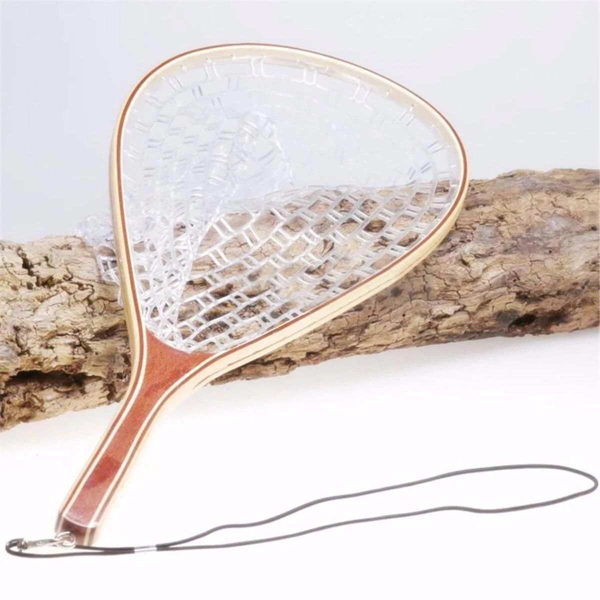 High Quality Fishing Landing Net Light-weight Wood Handle Anti-hook Rubber Net Folding Landing Net Outdoor Fishing Tool
