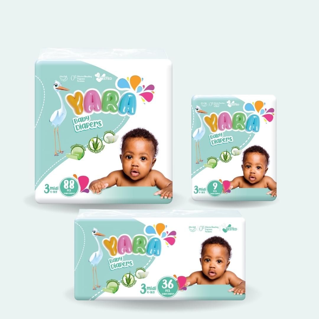 Baby Diaper Size 3 Midi 4-9 Kg, Twin Pack (36 Pcs)