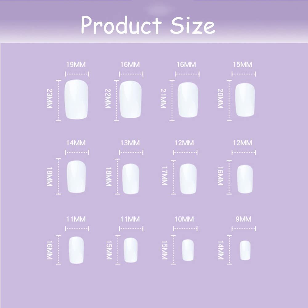 24Pcs Press On Nails Short French Tips Nails Glossy Fake Nails With Pink Square Shape Design