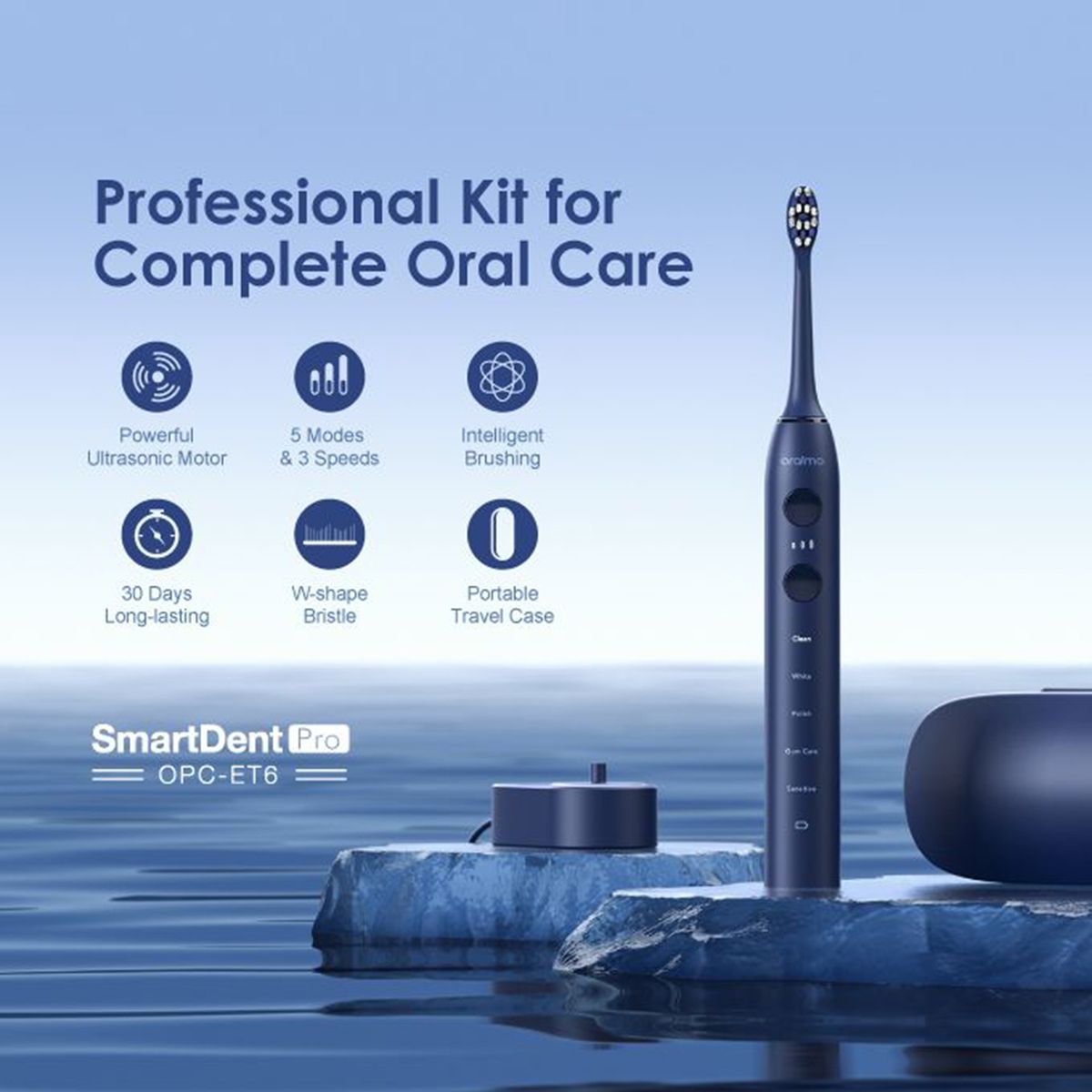 SmartDent Pro Powerful Ultrasonic Motor Electric Toothbrush Kit With 5 Modes & 3 Speeds