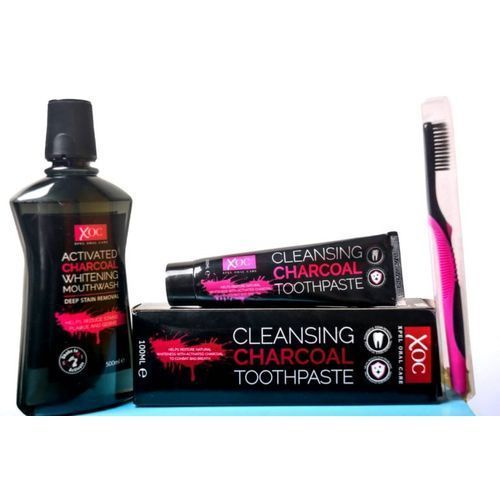Charcoal Cleansing Toothpaste + Toothbrush + Activated Charcoal Mouthwash Set