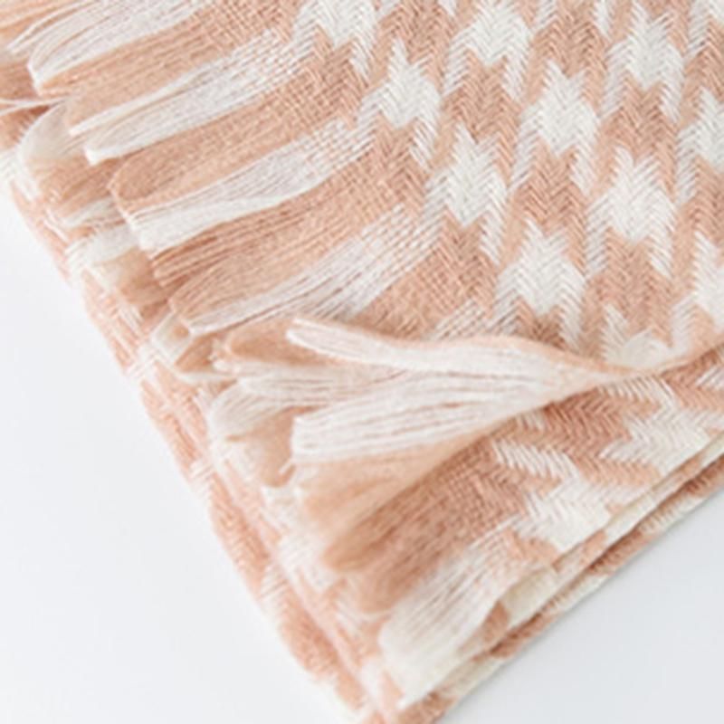 Women Scarf Plaid Print Thick Cozy Soft Washable Neck-Pink