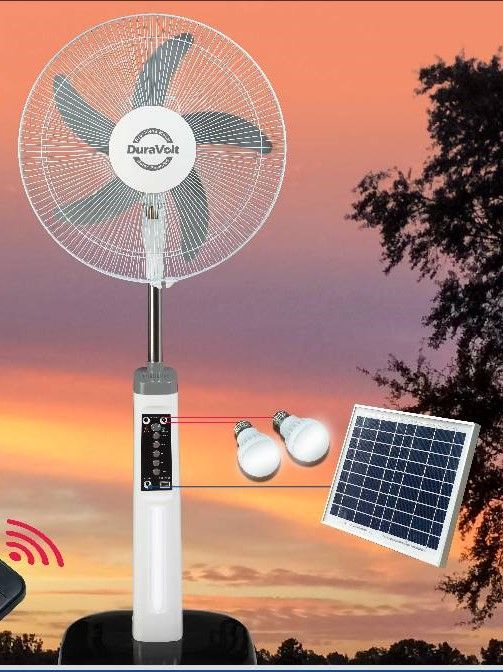 16 Inches -3 In 1 Rechargeable Fan +Solar Panel + 2-Bulbs