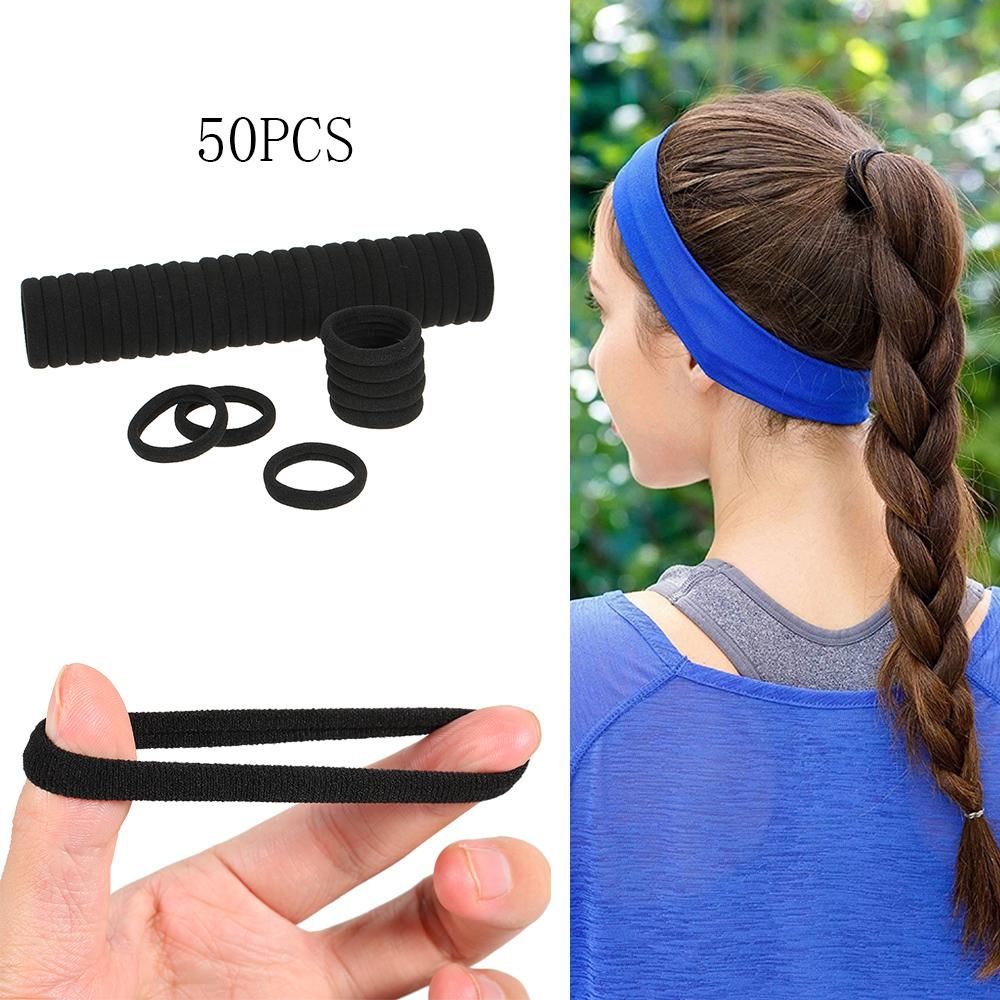50p Pcs Black Thick Seamless No Slip Hair Bands Elastic Ties Soft Ponytail Holders for Women Girls