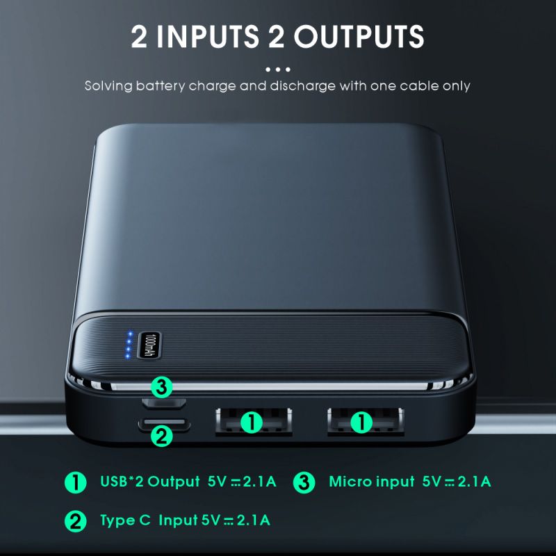 10000mAh Power Charge Bank Slim LCD Black