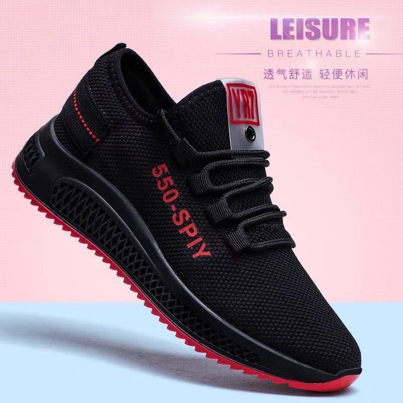 Women's Breathable Lace-up Sneakers-BL03-Black/Red
