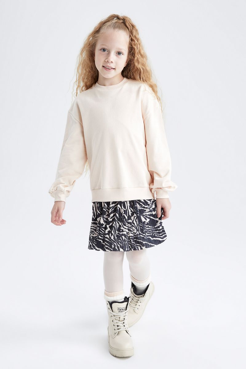 Girl - Long Sleeve Dress Knitted Dress-Beige