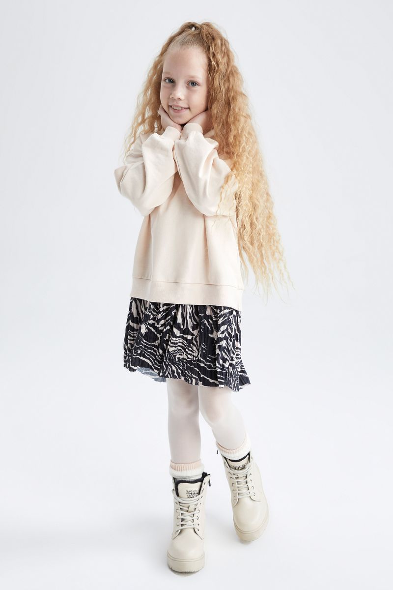 Girl - Long Sleeve Dress Knitted Dress-Beige
