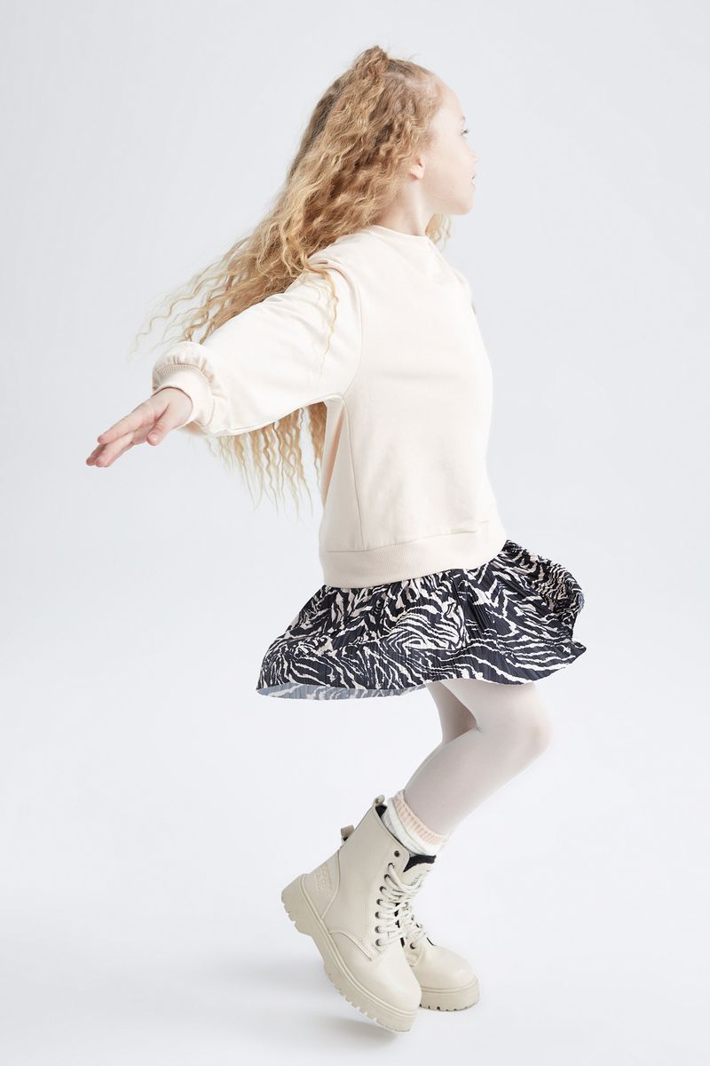 Girl - Long Sleeve Dress Knitted Dress-Beige