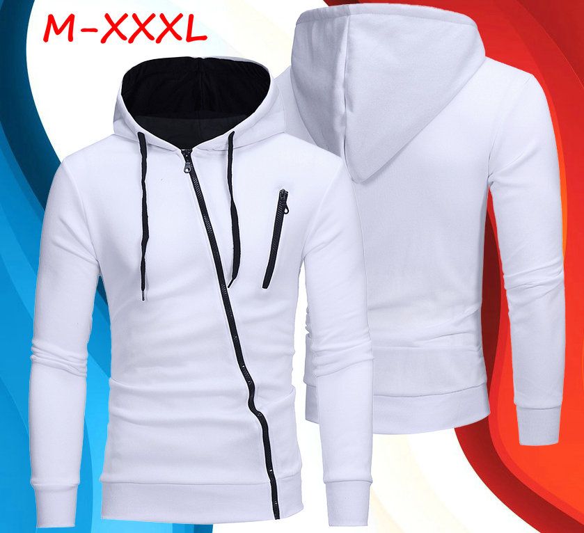 Men's Trendy Zipper Comfort Hoodie Varsity Jacket Sweatshirts - White