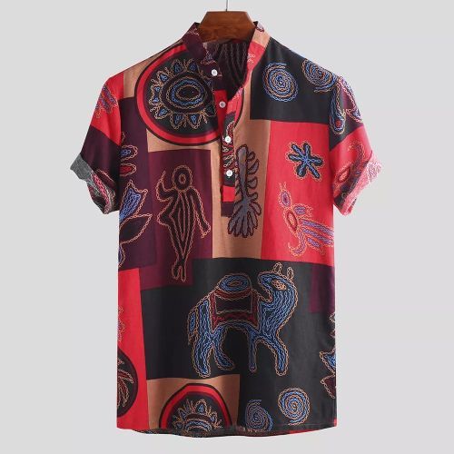 Mens Vintage Patterned Casual Short Sleeve Beach Shirts