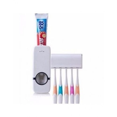 Toothpaste Dispenser &WITHToothbrush Holder-{ White..