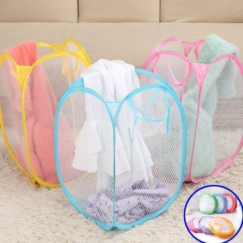 Laundry Basket Pop-Up Mesh Bin Tidy Storage Toys Fold-able Cloth Washing Bag