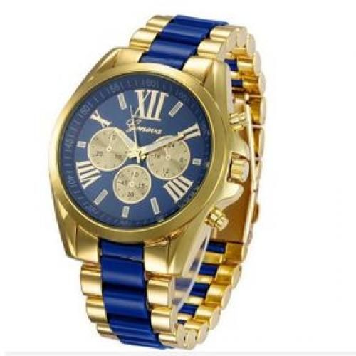 2 In 1 Studded Women Wrist Watch With Bracelet-Gold/Blue
