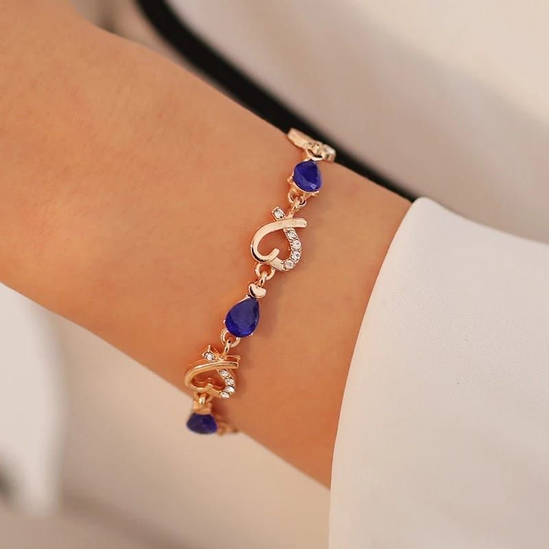 2 In 1 Studded Women Wrist Watch With Bracelet-Gold/Blue