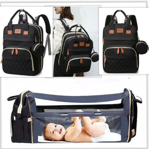 Mummy Baby Diaper Bag Backpack With Changing Station Multifunction Potable Large Capacity Diaper Bag Outdoor Travel Baby Bed. Black
