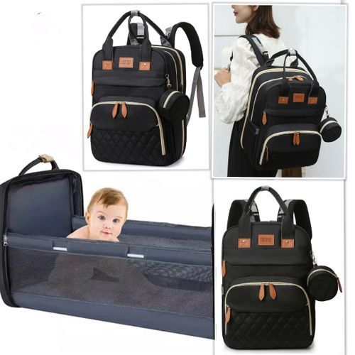 Mummy Baby Diaper Bag Backpack With Changing Station Multifunction Potable Large Capacity Diaper Bag Outdoor Travel Baby Bed. Black