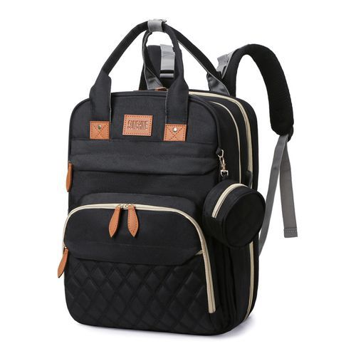 Mummy Baby Diaper Bag Backpack With Changing Station Multifunction Potable Large Capacity Diaper Bag Outdoor Travel Baby Bed. Black