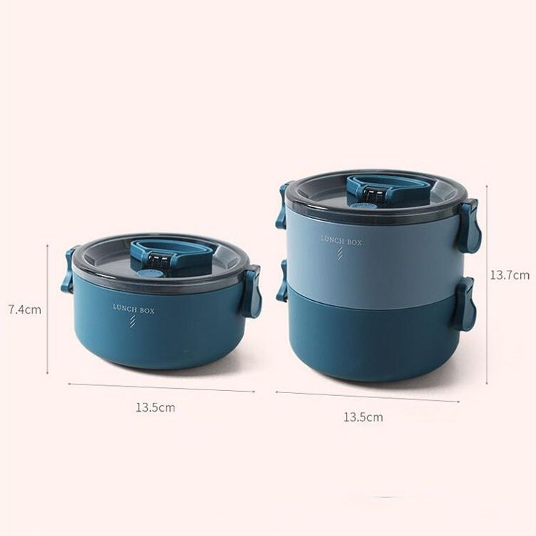 Round Portable Insulation Partitioned Lunch Box Student Office Workers Heated Microwave Oven Bento Box, Style:Double Layer(Red)